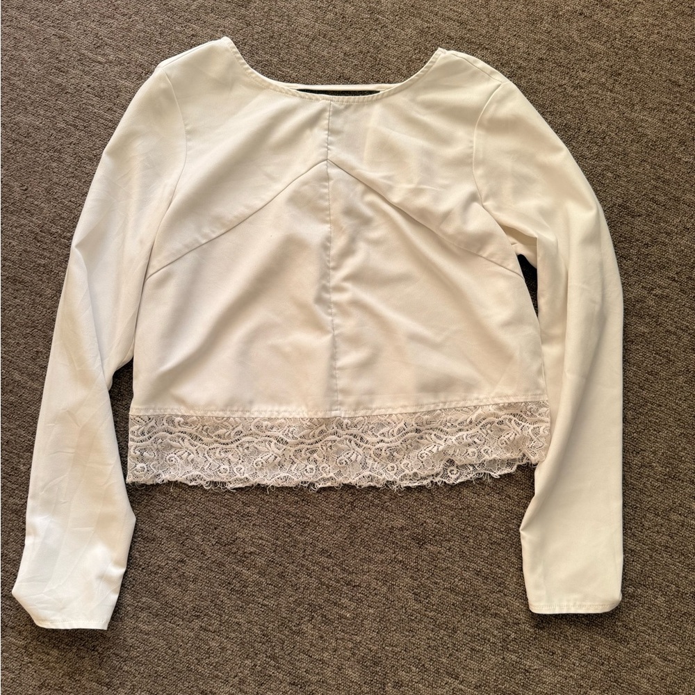 ASOS White Long Sleeve Top with Lace Hem